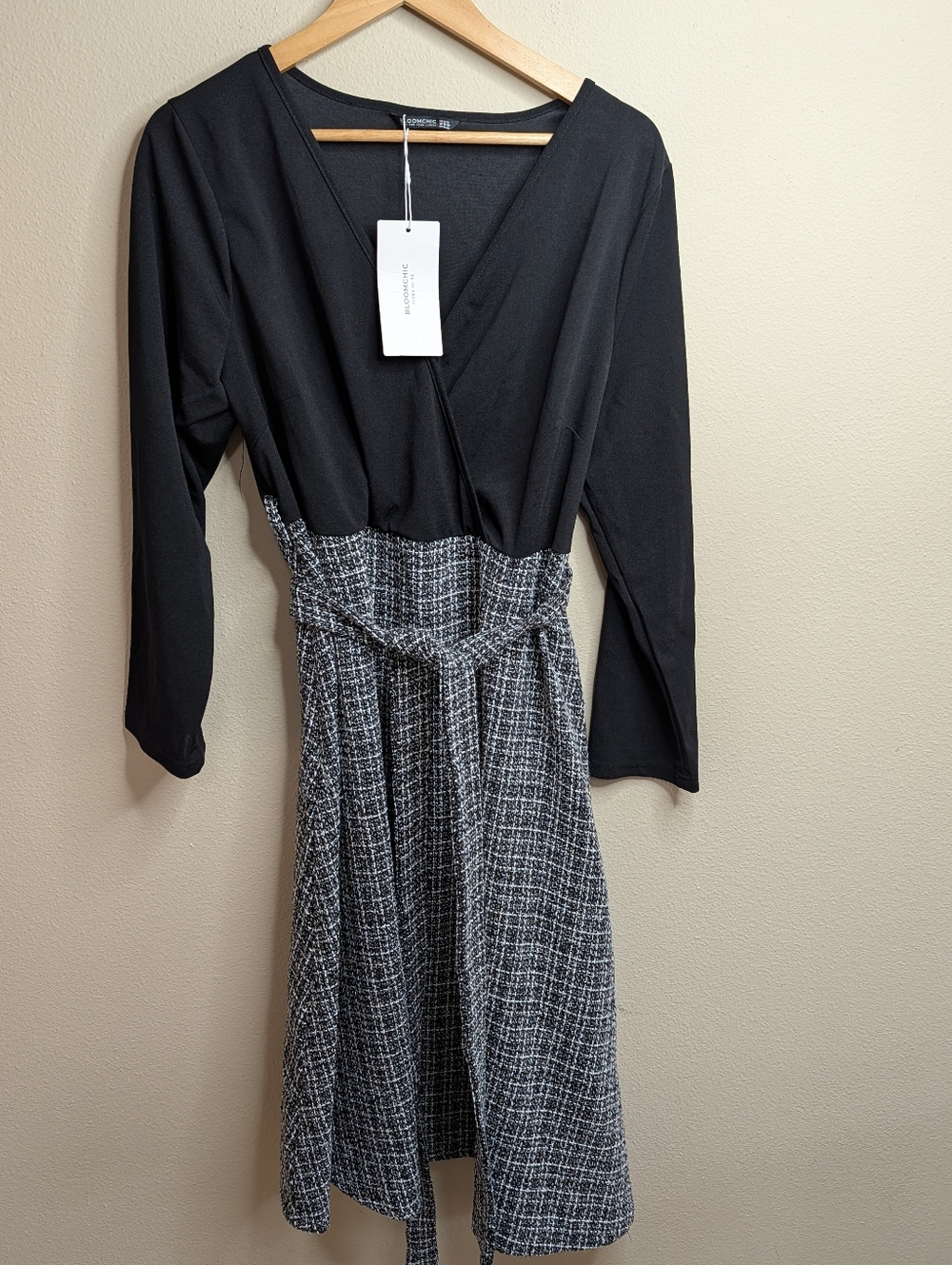 NWT‎ Bloomchic Mixed Media Midi Dress | Size 14-16 | Black & Tweed
